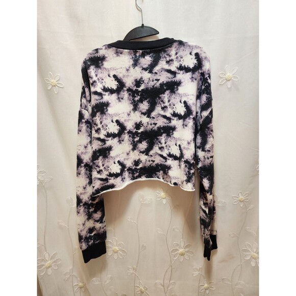 SOCIALITE WOMENS XL BLACK WHITE SWEATSHIRT CROPPED TIE DYE ARTSY WATERCOLOR HIP - Picture 11 of 13
